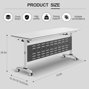 Ysjndasm Modern White Folding Conference Table - 4 Pack, Locking Wheels, 70.8 x 19.68 x 29.5 inch