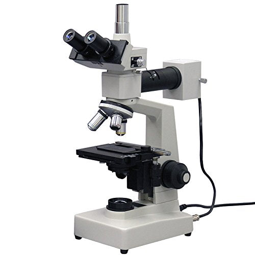 AmScope ME300TZ-2L Episcopic and Diascopic Trinocular Metallurgical Microscope, WF10x, 40X-1000X Magnification, Halogen Illumination with Rheostat, Double-Layer Mechanical Stage, Sliding Head, High-Resolution Optics