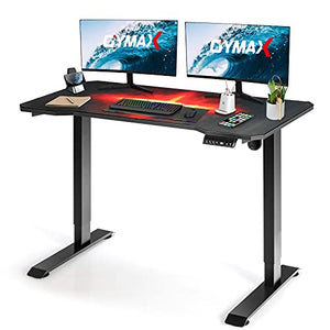 GYMAX Electric Standing Desk, Adjustable Height Computer Workstations 48 x 24 inches with Memory Controller & Fully Covered Mouse Pad, Sit Stand Up Desk for Home Office