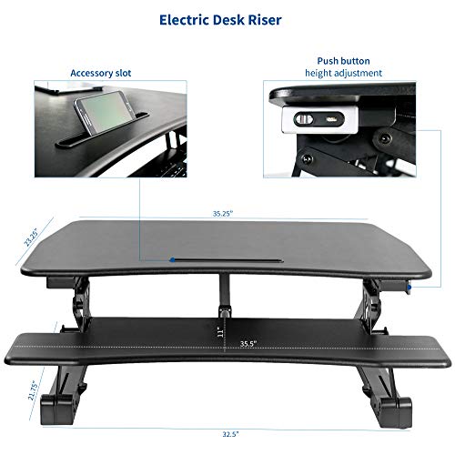 VIVO Black Electric Height Adjustable 36 inch Standing Desk Converter, Sit Stand Tabletop Dual Monitor and Laptop Riser Workstation, DESK-V000EB