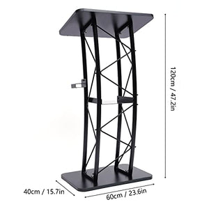 YIYIBYUS Curved Podium Stand Metal Black Pulpit Lectern 1.2m Height, Countertop 60x40cm