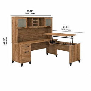 Bush Furniture UrbanPro 72W Sit to Stand L Desk with Hutch - Fresh Walnut - Engineered Wood