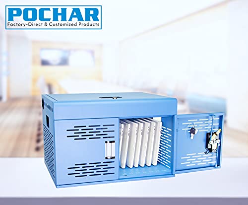 16-Unit Charging Cabinet for Laptops & Tablets - Locking Laptop Storage Box for Classroom, Library, and Office - Cable Management, Charger Storage, and Ground Protection (Blue)