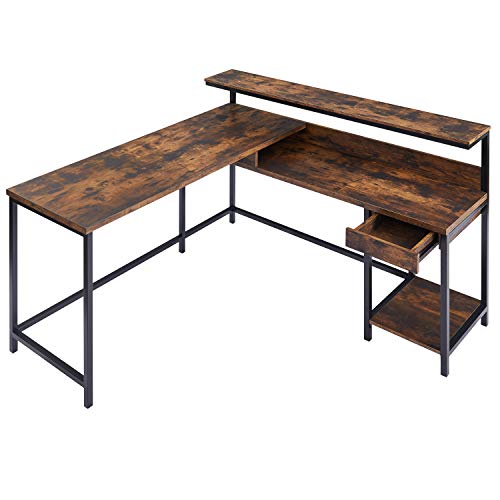L-Shaped Computer Desk with Monitor Shelf and CPU Stand, Industrial Corner Office Desk Study Desk Large Workstation for Home and Office