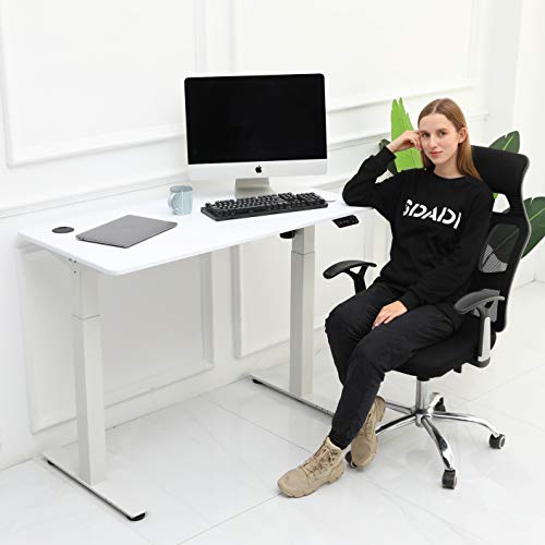 SDADI Electric Height Adjustable Standing Desk - 46 x 24 inch Standing Workstation Sit Stand Up Home Office Desk with 4 Led Display Controller,White Frame/White Top