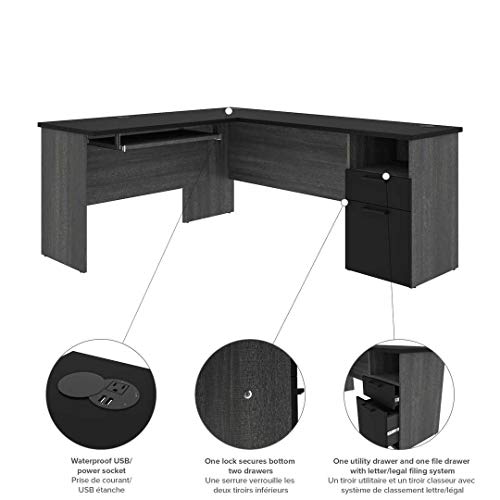 Bestar Norma 71W U or L-Shaped Desk in Black & Bark Gray