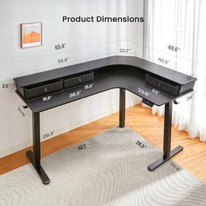 ErGear 63" L Shaped Gaming Desk with 3 Drawers, Standing Desk Height Adjustable - Black