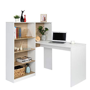 L Shaped Home Office Desk, Computer Desk, Corner Desk with 4-Tier Storage Shelves Study Writing Table for Home Office, Modern Simple Style