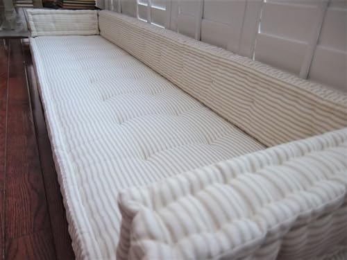 Lschool Tufted Box Custom Bench Cushion, Gray Ticking Stripe