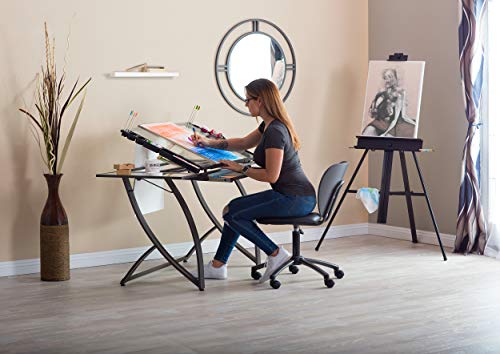 SD STUDIO DESIGNS Futura Luxe Drafting Craft Table, 35" Wide Angle Adjustable Top, Pewter Grey/Clear Glass