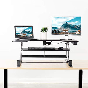 VIVO Black Electric Extra Wide 42 inch Stand Up Desk Converter | Quick Sit to Stand Tabletop Dual Monitor Riser Workstation (DESK-V000VLE)