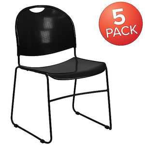 Flash Furniture Stack Chair 5 Pack - 880 lb. Capacity - Black Ultra-Compact - Powder Coated Frame