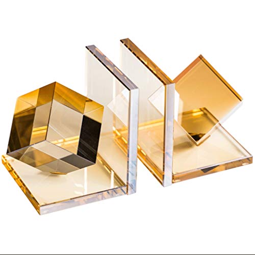 FXJ Amber Crystal Bookends Pair Organizer Bookshelf Decor Decorative Bedroom Library Office School Supplies Stationery Gift Home Office Supplies Versatility Organizer (Color : Natural)
