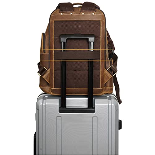 WJPTL Men Men's Leather Backpack，Portable Large Capacity Laptop Rucksack，Synthetic Leisure Travel、Business、Student、Office Daypack School (Color : Brown, Size : 15.6inchs)