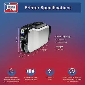 Bodno Zebra ZC300 Dual Sided ID Card Printer & Supplies Package Silver Edition ID Software