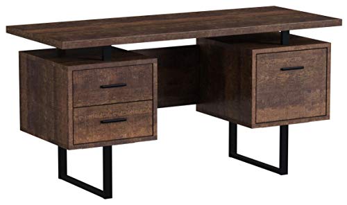Monarch Specialties Computer Desk with Drawers - Contemporary Style - Home & Office Computer Desk with Metal Legs - 60"L (Brown Reclaimed Wood Look)