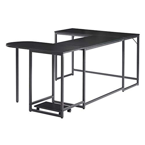 RKRLJX Computer Home Office U-Shaped Computer Desk, Industrial Corner Writing Desk with CPU Stand, Gaming Table Workstation Desk for Home Office(Black)