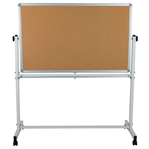 Flash Furniture HERCULES Series 53"W x 59"H Reversible Mobile Cork Bulletin Board and White Board with Pen Tray