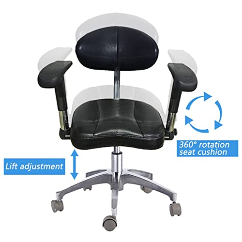 GUNEL Dental Assistant Chair with 360° Rotation and Double Armrest (Size: C with Foot Rest)