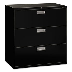HON 600 Series 3-Drawer Lateral File Cabinet - 42" x 19.25" x 41" - Steel - Legal/Letter - Black