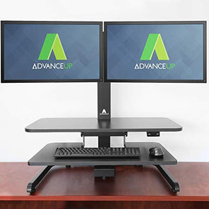 AdvanceUp Electric Ergonomic Standing Desk Converter Riser, 2 Tier with Dual Swivel Monitor Mount Black, Motorized Height Adjustable Stand Up Computer Station, 33lbs Capacity
