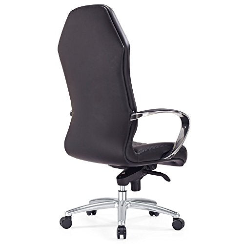Modern Ergonomic Sterling Leather Executive Chair with Aluminum Base- Black