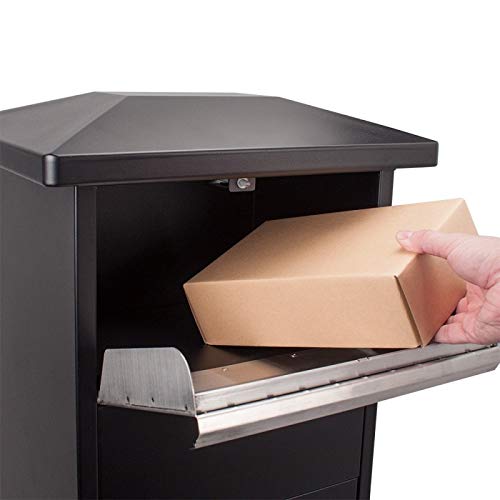 Winbest Steel Freestanding Floor Lockable Large Drop Slot Mail Box with Parcel Compartment, Black