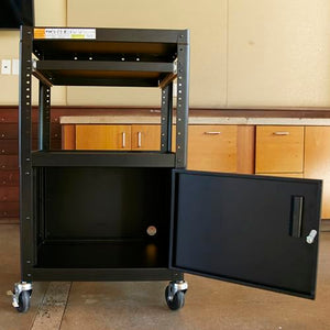 ECR4Kids AV Presentation Cart Stand with Storage Box, Rolling Storage, Black