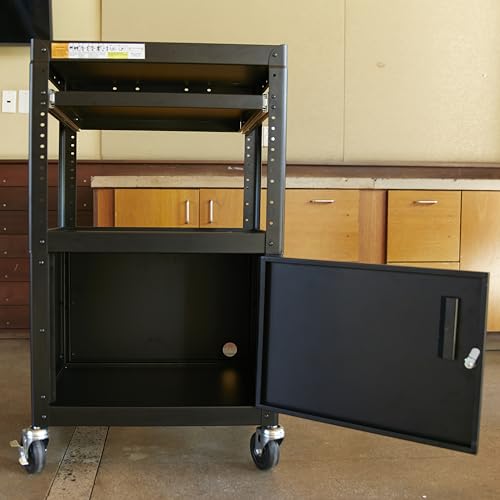 ECR4Kids AV Presentation Cart Stand with Storage Box, Rolling Storage, Black