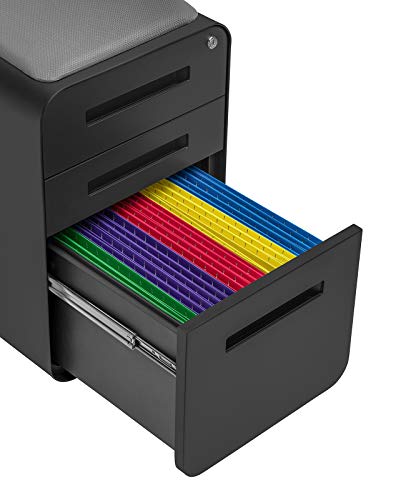 Laura Davidson Furniture STOCKPILE Curve Seated 3-Drawer Mobile File Cabinet - Black Metal Filing Cabinet