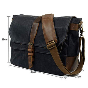 FXZMJN Black Business Briefcase, Leather Canvas Bag, Large Capacity Waterproof Computer Bag, Multifunctional Travel Anti-Theft Bag