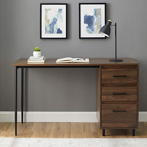 Walker Edison 3 Drawer Modern Wood and Metal Computer Writing Desk Home Office Workstation Small 52 Inch, Dark Walnut