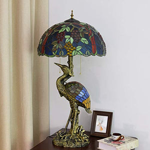 Xiaohu Tiffany Style Male Bird Table Lamp 20" - Dark Grapes Glass Lampshade