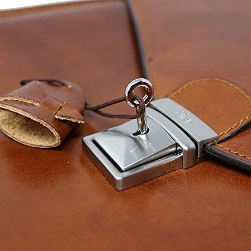 Floto Ponza Full Grain Leather Briefcase in Olive (Honey) Brown