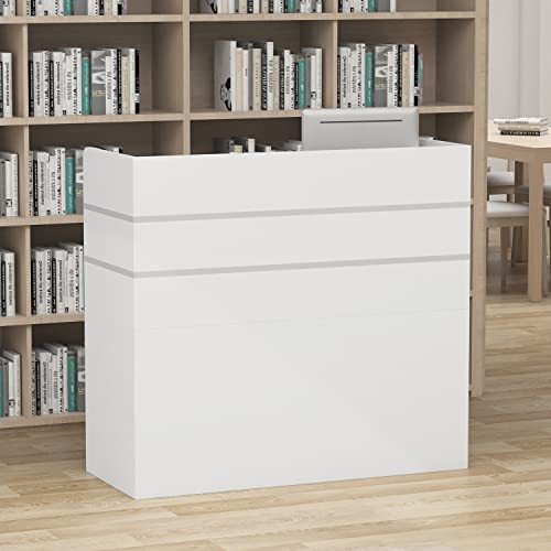 AIEGLE Reception Desk with Drawers & Storage Shelves, Private Panels, White - 47.3" x 18.3" x 43.3