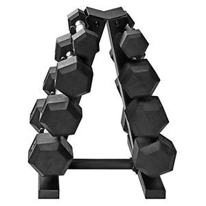 CAP Barbell Rubber Coated Hex Dumbbell Set Non-Slip Hex Shape for Muscle Toning, Strength Building, Weight Loss - Multiple Choices Available (c. 5-20Lb Dumbbell Set with A Frame Rack)