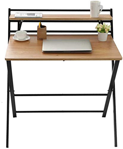 JEI-MEN Modern Folding Desk for Small Space, Laptop Table, Study, Writing, Student and Home Office Organization, Industrial Metal Frame with Premium Desktop Surfaces, Khaki/Black