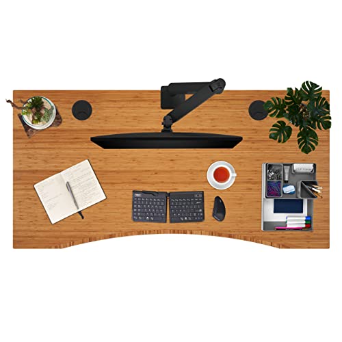 UPLIFTDESK Bamboo Curve Electric Standing Desk V2 (White, 60 x 30 inch)