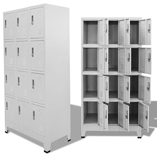 Festnight Office Tall Steel Locker Storage Cabinet Metal File Cabinet with Lockable Door, 12 Compartments 35.4" x 17.7" x 70.9"