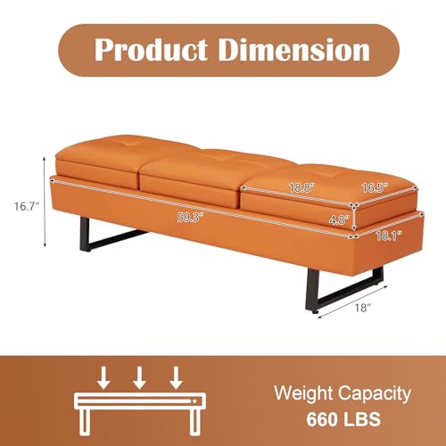 Kinfant Reception Bench, 7-Seats Upholstered Office Guest Bench, Orange