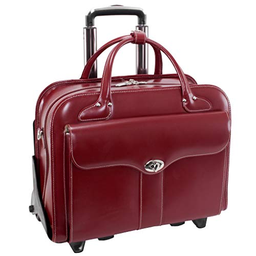 McKleinUSA McKlein Berkeley, Top Grain Cowhide Leather, 15" Patented Detachable -Wheeled Ladies' Briefcase, Red (97046)