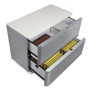 Brilliant 37"W Two Drawer Lateral File Pearl White Laminate Top/Brushed Silver Laminate Body