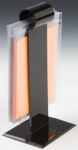 Set of 50, Restaurant Menu Holders 4-1/8 x 9-1/4 x 3-5/8 Inch Black Plastic Table Tents for 4 x 6 Inch Images, Counter Signage Displays Come with 10 Vinyl Sleeves