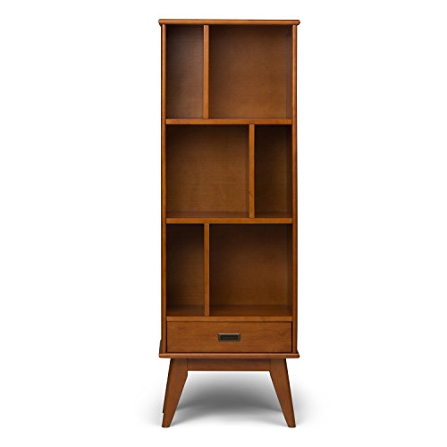 Simpli Home 3AXCDRP-12-TK Draper Solid Hardwood 64 inch x 22 inch Mid Century Modern Bookcase and Storage Unit in Teak Brown