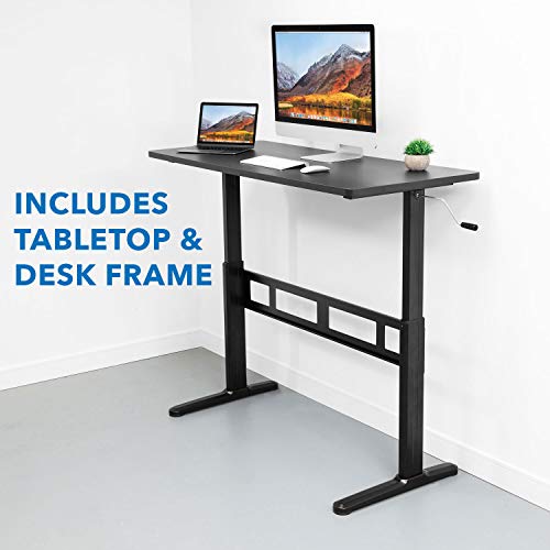Mount-It! Height Adjustable Manual Standing Desk with Tabletop | 55.1 X 23.6 Inch Tabletop | Complete Sit Stand Workstation | Stand Up Desk Frame and Desktop with Hand Crank | 1 Inch Thick Desktop