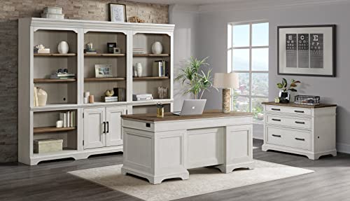 Intercon Drake Home Office 66" Wide Executive Desk - Rustic White & French Oak Furniture