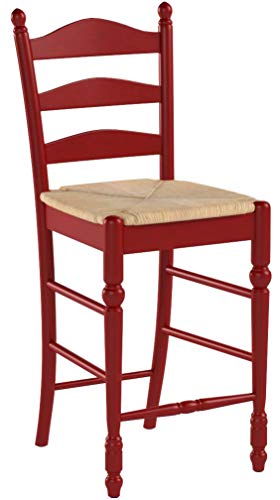 Target Marketing Systems 24-Inch Set of 2 Ladder Back Stools with Rush Seats and Turned Legs, Set of 2, Red
