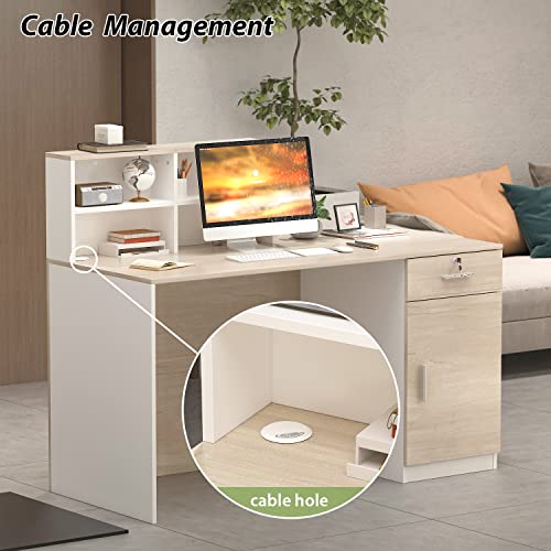 AIEGLE Reception Desk with Counter, Lockable Storage Drawers - Natural (55.1" x 23.6" x 43.3")