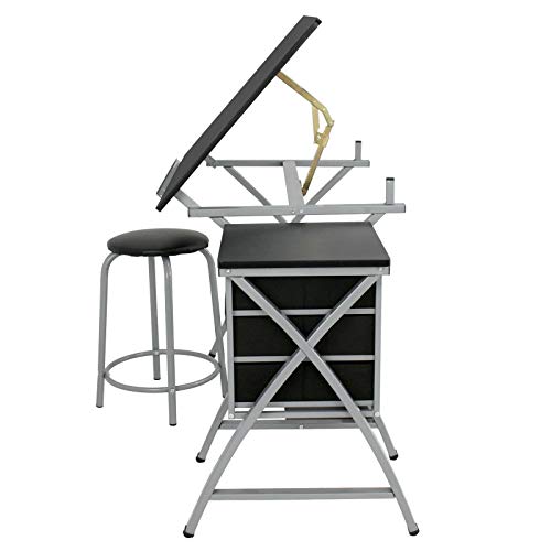HUIJK Drafting Table Art Craft Drawing Desk Art Hobby Folding Adjustable with Stool