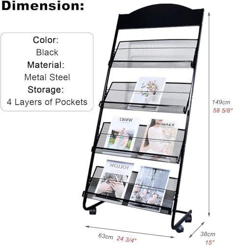 WEBERT Floor Standing Magazine Rack with 4 Pockets